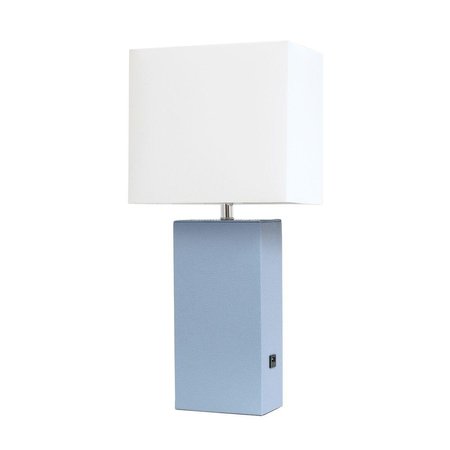 FEELTHEGLOW Modern Leather Table Lamp with USB & White Fabric Shade, Periwinkle FE2519850